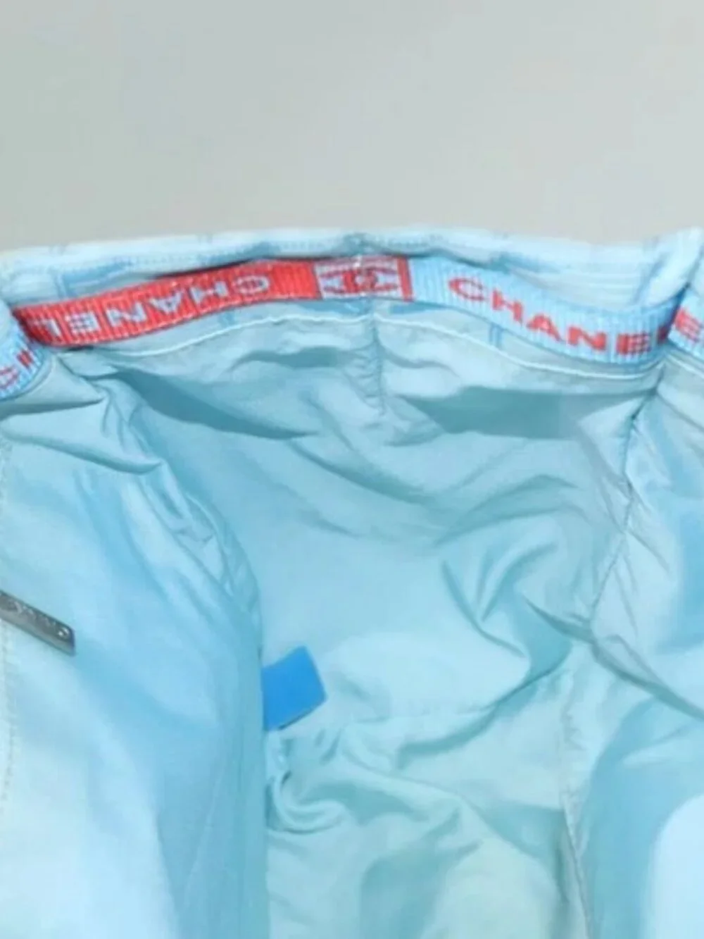 CHANEL New Travel line Tote Bag Light Blue Silver CC Auth 129655